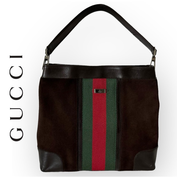 Gucci Handbags - Gucci Web Suede Shoulder Bag